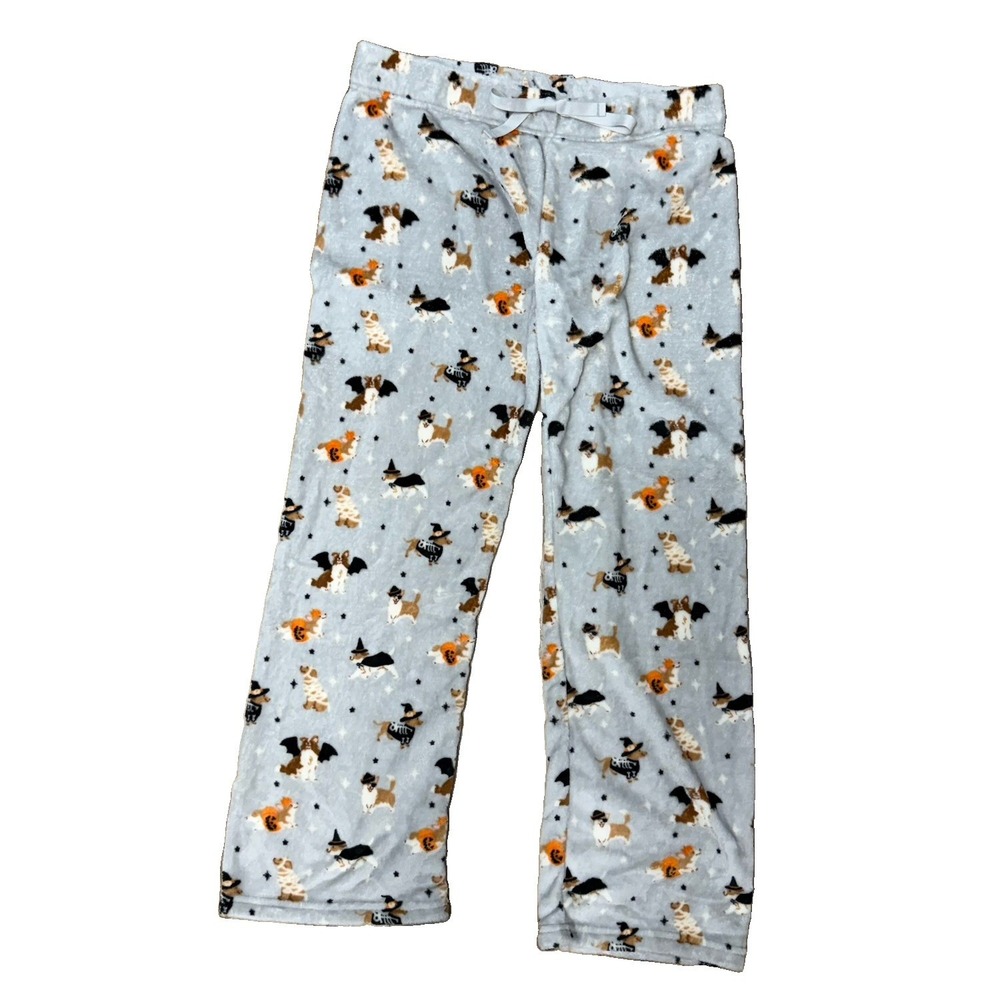 NWOT Berkshire Halloween Dogs In Costume Lounge Pants L Gray Fleece Sleep pajama